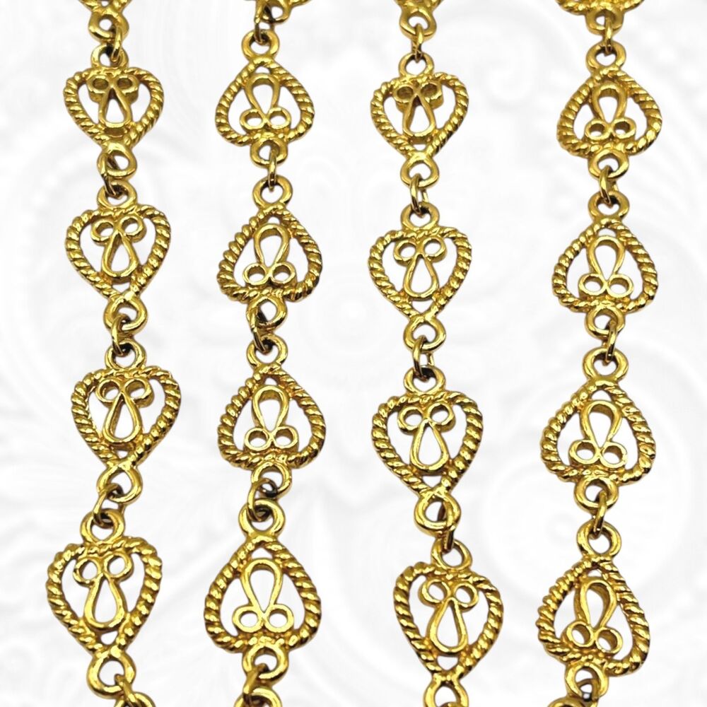 Vintage Avon Filigree Hearts Necklace Linked Charms Chain Romantic Feminine 24”